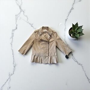 Pamela McCoy Women's Light Brown Leather Jacket 3/4‎ Sleeve RN#98393 Size S